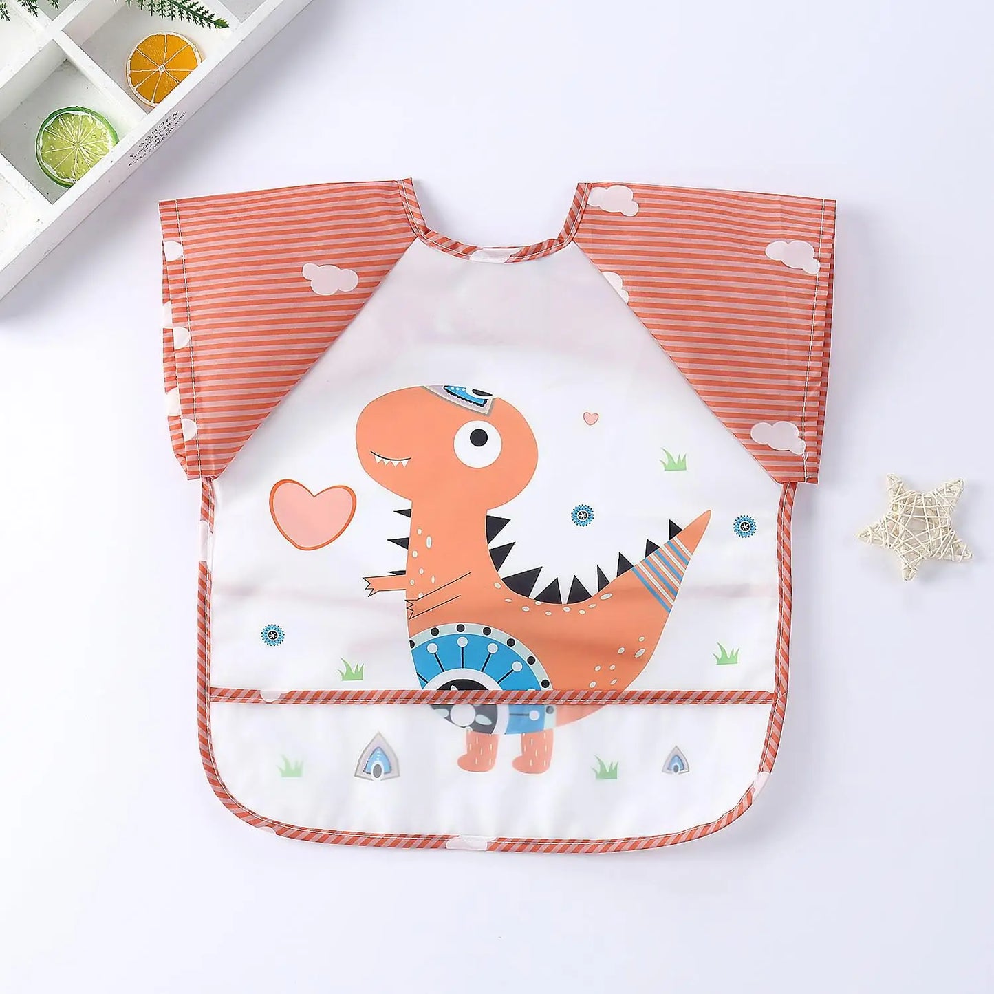 Waterproof Long-Sleeve Baby Bib – Cute Cartoon Apron with Pocket for Self-Feeding (0-3Y) - Kidzy Market