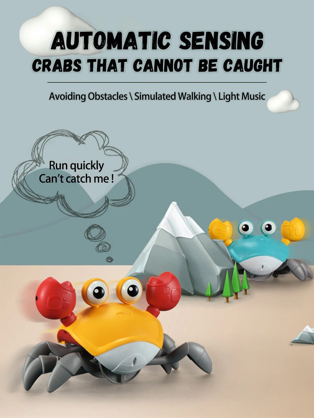 Charging Escape Crab Toy, Auto-Sensing Electronic Pet for Kids, Crawling & Obstacle Avoidance with Music