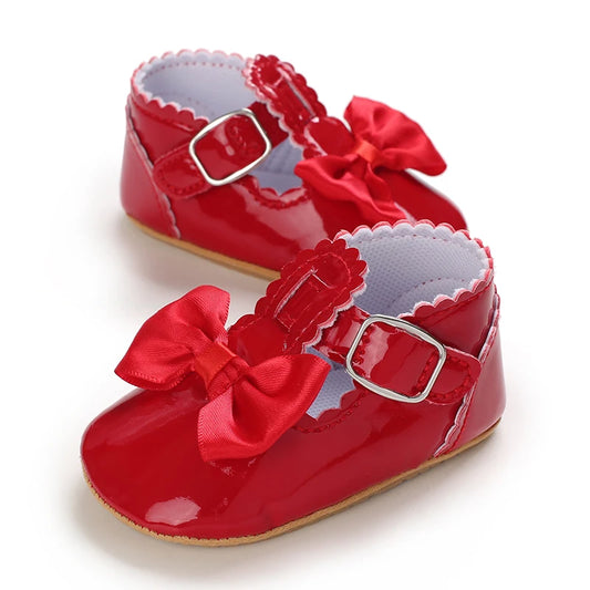 Khaki Baby Casual Shoes 0-18M Infant Toddler Bowknot Non-Slip Rubber Soft-Sole Flat PU First Walker Newborn Mary Janes