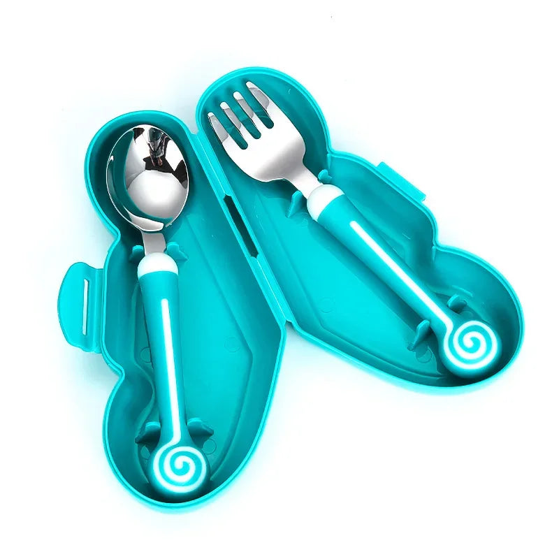 Children’s Utensil Set - Cute Circle Cutlery, Baby Tableware, Stainless Steel Food Feeding Spoon & Fork, Infant Toddler Dinnerware