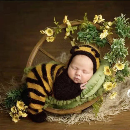 Newborn Photography Clothing Set – Mohair Bee Hat & Jumpsuit 2Pcs, Knitted Baby Photo Props & Studio Outfit