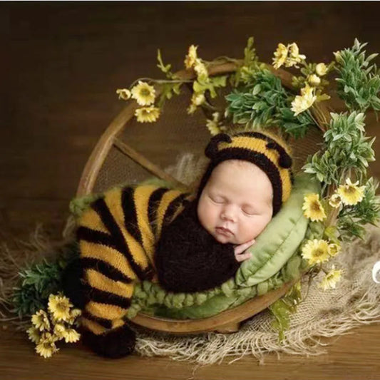 Newborn Photography Clothing Set – Mohair Bee Hat & Jumpsuit 2Pcs, Knitted Baby Photo Props & Studio Outfit