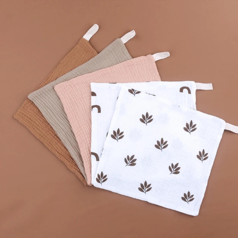 5 Pcs Baby Cotton Square Towel – Muslin Cloth, Infant Hand/Face Washcloth, Feeding Bib, Burp Cloth & Saliva Towel - Kidzy Market