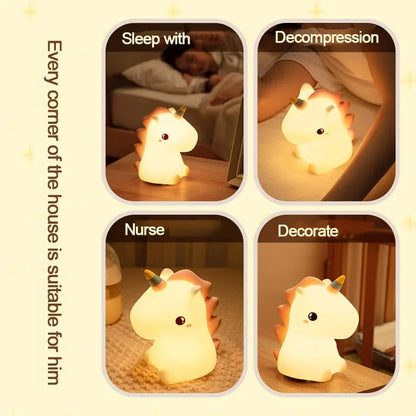 Unicorn Silicone LED Night Light - USB Rechargeable Touch Lamp for Kids, Cute Cartoon Bedroom Decor & Gift