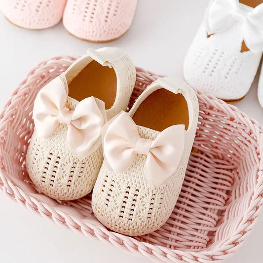 Baby Girl Shoes Fly Knit TPR Sole Anti-Slip Breathable Soft Cotton Bowknot Spring & Autumn for 0-18M