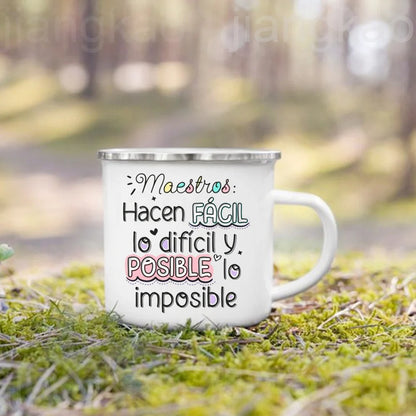 Thank You Teacher Enamel Coffee Mug – 'Without Teachers Like You' Printed Coffee Cup, 3.14 x 3.35 in (8 x 8.5 cm) Teacher Gift
