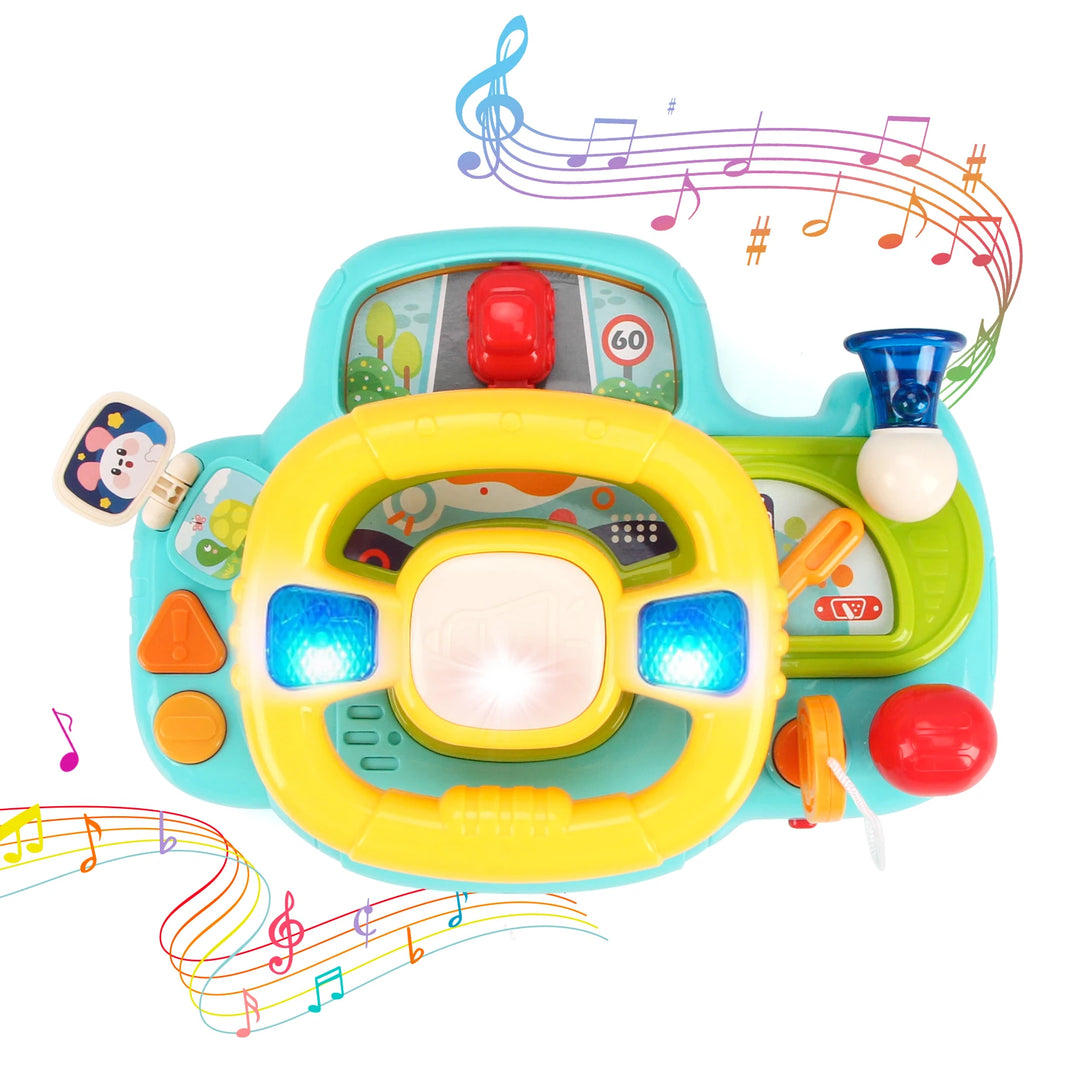 Baby Electric Steering Wheel for Car Seats and Strollers Simulated Driving Vocal Educational Toy for Toddlers 0-36 Months