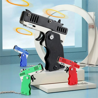 Kids Mini Folding Rubber Band Launcher Toy — Portable Keychain Launcher with 60 Rubber Bands for Outdoor Play
