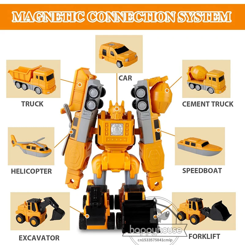 Magnetic Transforming Engineering Car Toy for Toddlers