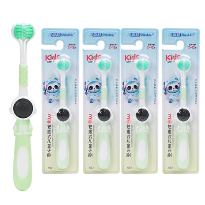 Age 3+ 3-Sided Toddler Toothbrush, Soft Bristles, Kids Autism Sensory Toothbrush, Silicone Oral Care Brush