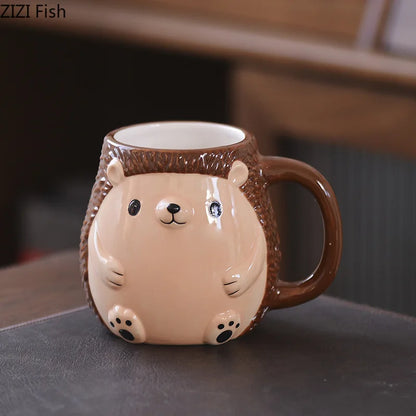 3D Ceramic Animal Mug - Frog & Hedgehog Cute Kids Breakfast Coffee Cup, 1-Piece Christmas Gift