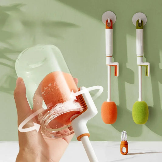 3 in 1 Multifunctional Bottle Brush Baby Pacifier Straw Small 360° Rotating Cup Kitchen Cleaning Tool Replaceable Sponge Head