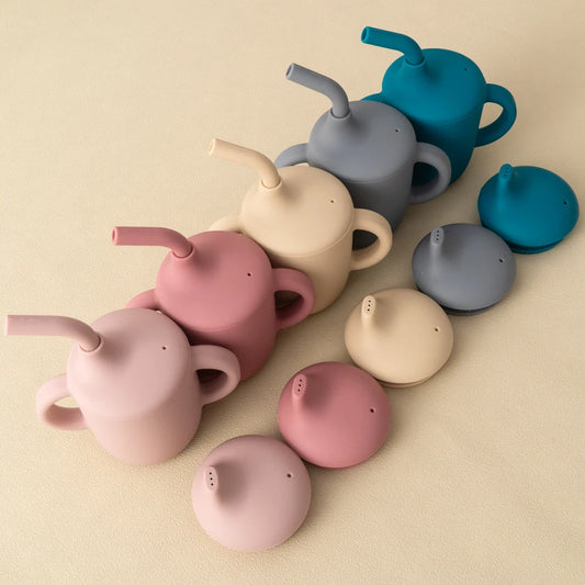 1PC Two Lids Baby Silicone Straw Cup - BPA-Free, Portable Snack Storage Container, Feeding Cup for Kids, Learning Drink Cup