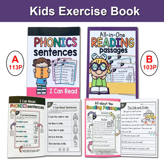 Kids English Phonics Exercise Book – I Can Read Sentences Educational Workbook for Children Montessori Teaching Aid