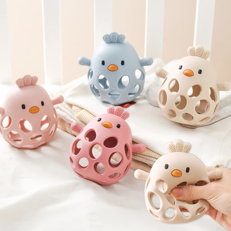 Baby Silicone Hollow Teether - BPA-Free, 0-12 Months, Cartoon Cute Chick Rattle, Infant Toys, Baby Accessories Gift