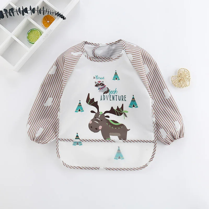 Waterproof Long-Sleeve Baby Bib – Cute Cartoon Apron with Pocket for Self-Feeding (0-3Y) - Kidzy Market