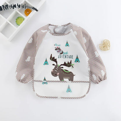 Waterproof Long-Sleeve Baby Bib – Cute Cartoon Apron with Pocket for Self-Feeding (0-3Y) - Kidzy Market