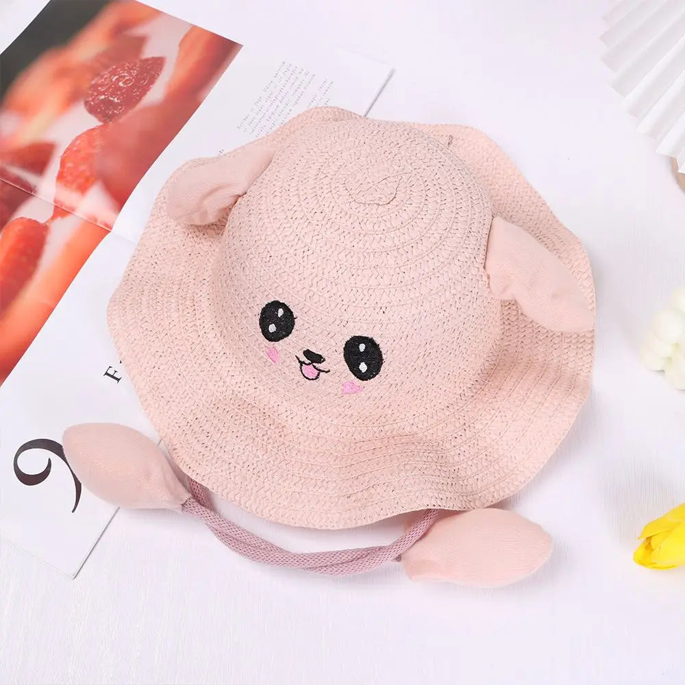 Kids Straw Sun Hat with Pop-Up Bunny Ears — Wide Brim 6.5 cm (2.6 in), 54 cm (21.3 in) Head — UPF 50+ Unisex Beach & Summer Hat, TikTok-Trending