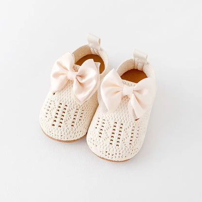 Baby Girl Shoes Fly Knit TPR Sole Anti-Slip Breathable Soft Cotton Bowknot Spring & Autumn for 0-18M