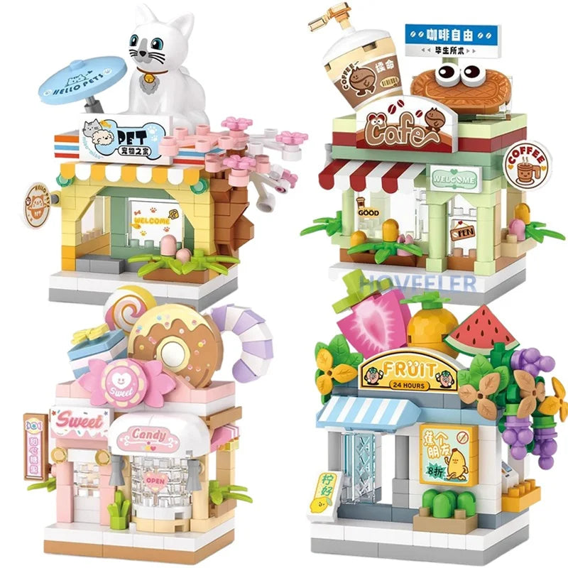 Street View Restaurant and Dessert Coffee Shop Building Blocks – Food House Model Toy for Kids