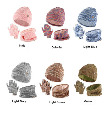 3-Piece Winter Set – Warm Knitted Hat, Gloves & Scarf for Boys & Girls, Plus Velvet Ear Protection Beanie for Kids