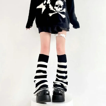 Y2K Punk Knitted Leg Warmers - Star Gothic Cross Harajuku Women Heart Two-Side Wear Loose Fit Leg Covers | JK Thigh High Lolita Socks