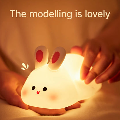 Cute Rabbit Silicone Night Light - Rechargeable Touch Sensor LED Lamp with USB & 30-Min Timer, Big-Face Kids Nightlight for Nursery & Party Decor