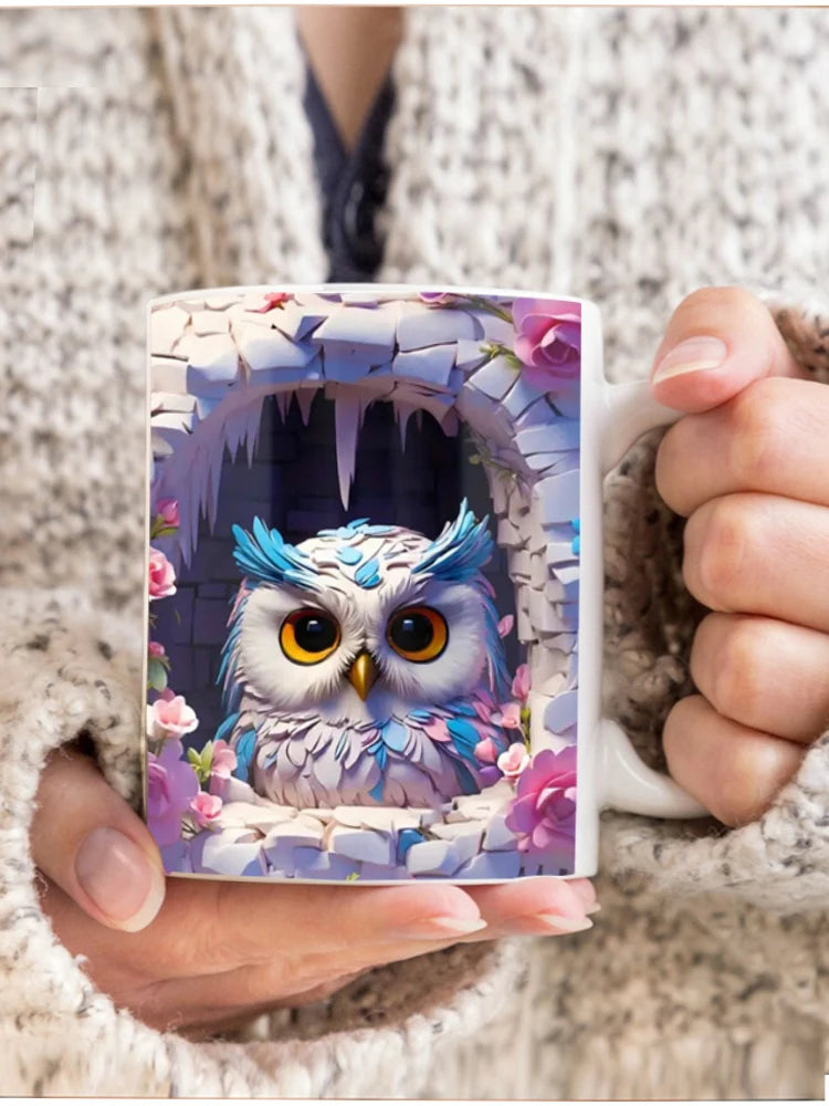 3D Owl Coffee Mug Wrap – 11 oz (350 ml) Ceramic Sublimation Tea & Milk Cup, Surprise Gift for Kids