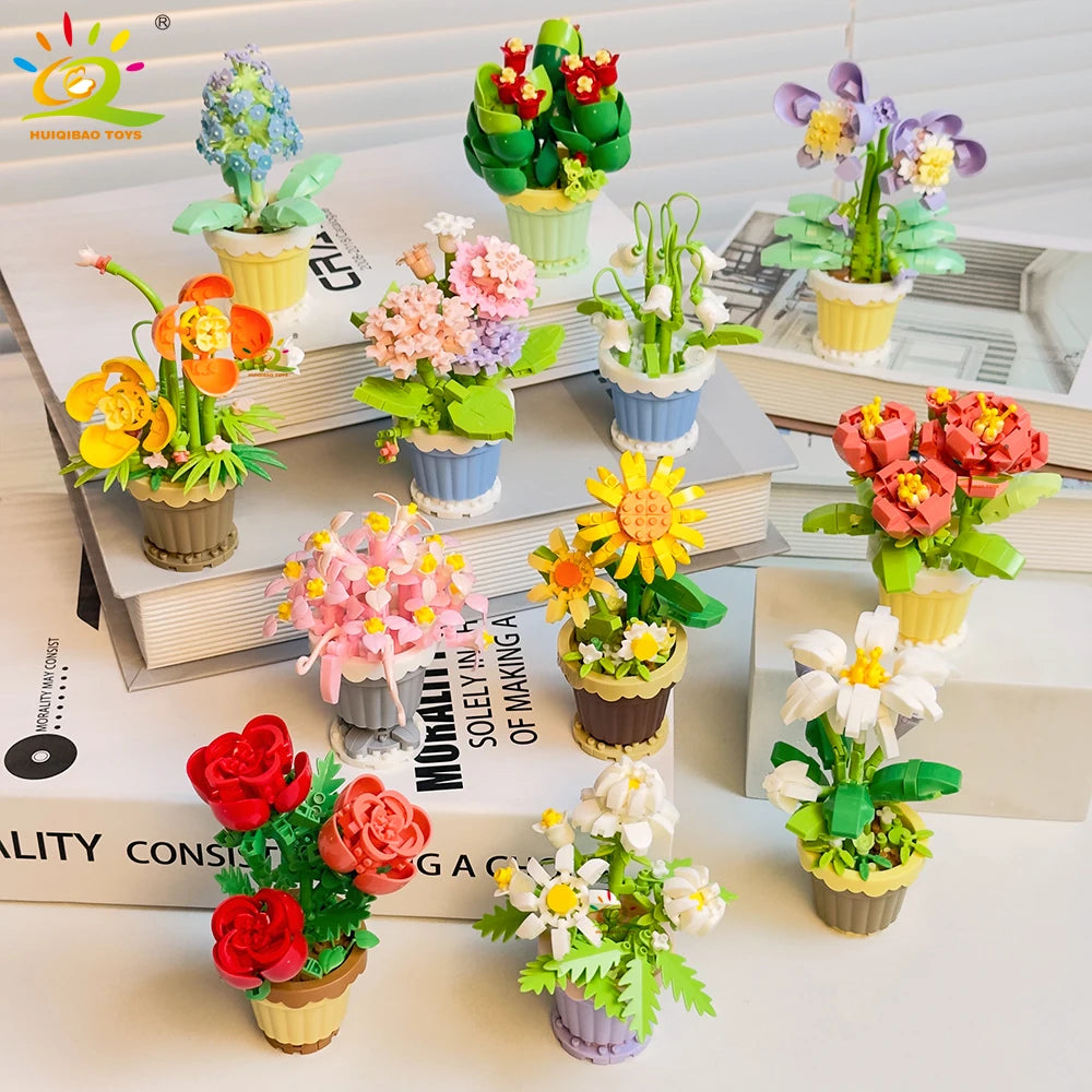 Eternal Bouquet Micro Building Blocks – DIY Flower Model Brick Toy for Kids, Home Desk Decoration