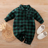 Newborn Baby Boy Christmas Romper – Green Plaid One-Piece Gentleman Suit (New Year Jumpsuit, Baby Boy Costume)