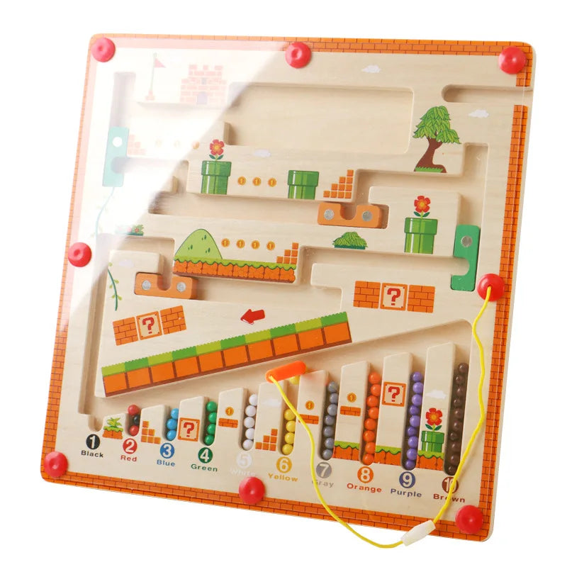 Children’s Magnetic Color and Number Maze – Wooden Puzzle Activity Board for Counting, Matching, and Montessori Learning Educational Toy