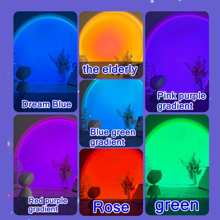 LED Sunset Projector Lamp - RGB Colorful Night Light for Bedroom, Party, Photography & Home Decor