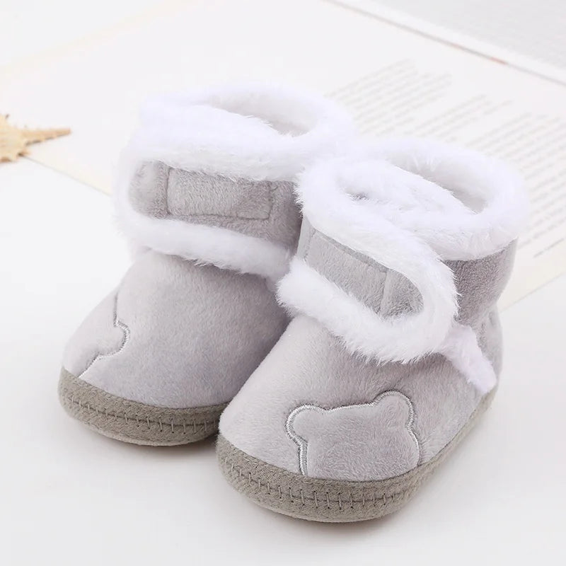 Baby Winter Snow Boots with Cute Bear and Fluff Balls Soft Sole Infant Toddler Shoes