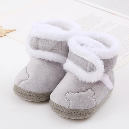 Baby Winter Snow Boots with Cute Bear and Fluff Balls Soft Sole Infant Toddler Shoes