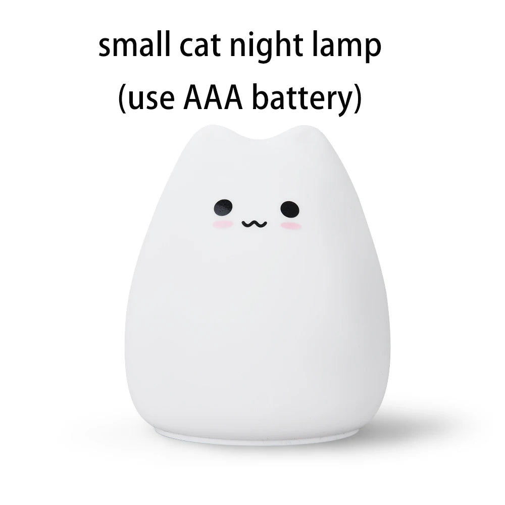 Colorful LED Night Light Cute Cat Silicone Soft Breathing Cartoon Nursery Lamp for Kids Gift