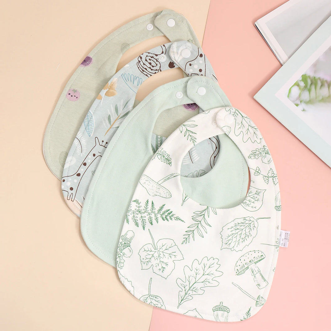 4-Piece Set – Soft Cotton Adjustable Baby Bibs, Newborn Burp Cloths & Bandana Scarf for Boys & Girls, Feeding & Saliva Towels - Kidzy Market