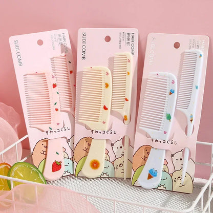 2Pcs/Set Cute Kids Hairdressing Comb - Anti-static Pointed Tail Comb for Girls - Strawberry Fruit Hair Comb