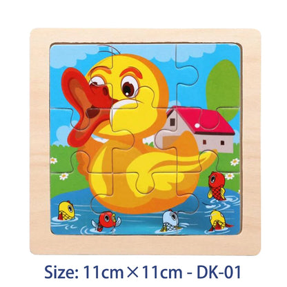 11cm (4.33in) Kids Wooden Jigsaw Puzzle – Cartoon Animal and Vehicle Montessori Educational Toy