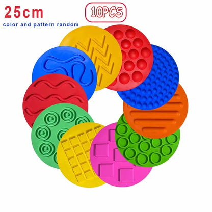 Silicone Sensory Mat Set - 4-Pack Multi-Texture Tactile Fidget Pads, 25 cm (9.8 in) Quiet Montessori Sensory Toy for Kids, Autism & ADHD Therapy