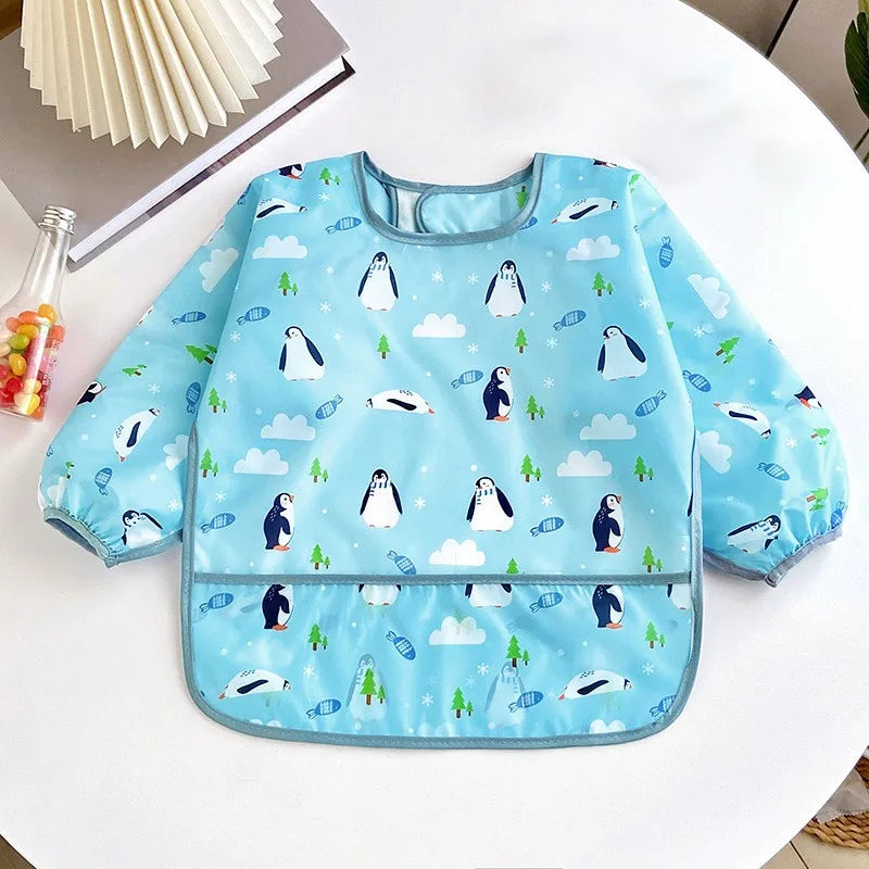 Waterproof Long-Sleeve Baby Bib – Colorful Cartoon Apron for Self-Feeding & Drawing (0-3 Years) - Kidzy Market