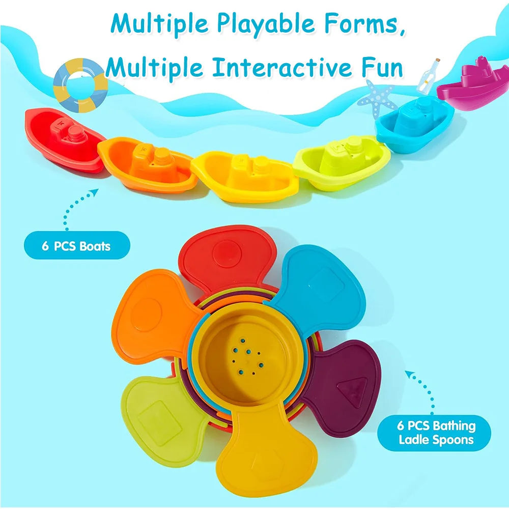 Baby Bath Toys Rainbow Stacking Boat and Spoon Set