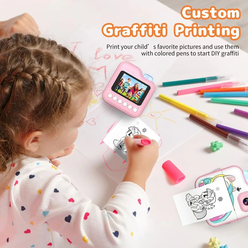 Children's Mini Instant Print Digital Camera with 32GB TF Card and Inkless Paper, Educational Video Toy
