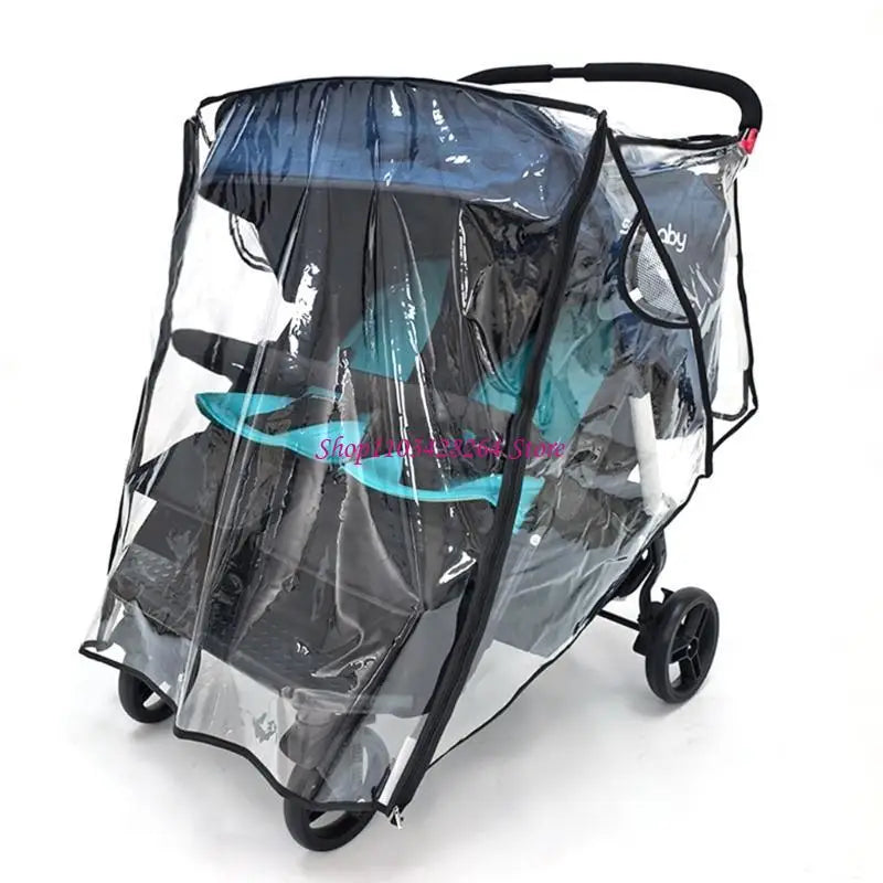 Double Stroller Rain Cover EVA Raincoat with Ventilated Design and Convenient Storage