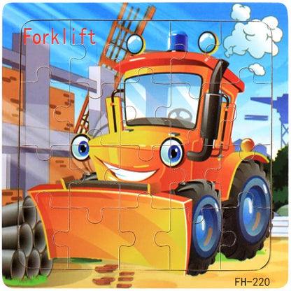 New 20 Piece Wooden 3D Puzzle, Cartoon Animal & Vehicle Jigsaw, Montessori Educational Toy for Kids, Baby 1-3 Years