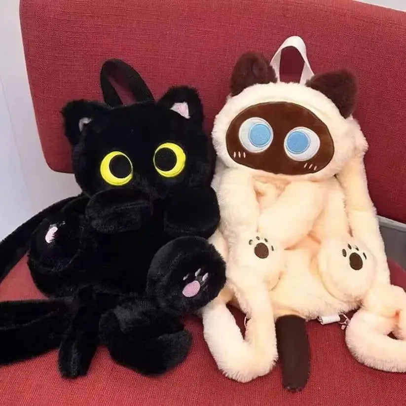 16-Inch Kawaii Big Eyes Cat Plush Backpack – Cute Large Capacity Soft Toy Bag for Boys, Girls, and Women