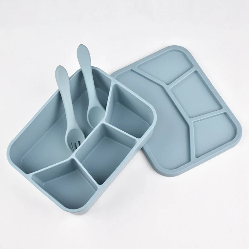 Silicone Lunch Box with Cover, Fork & Spoon – Reusable Fresh-Keeping Food Containers, Fruit Snack Bento Box, Picnic Case
