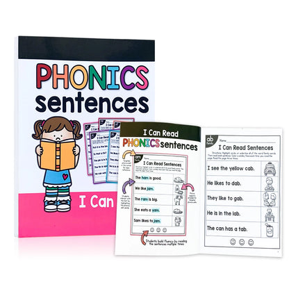 Kids English Phonics Exercise Book – I Can Read Sentences Educational Workbook for Children Montessori Teaching Aid