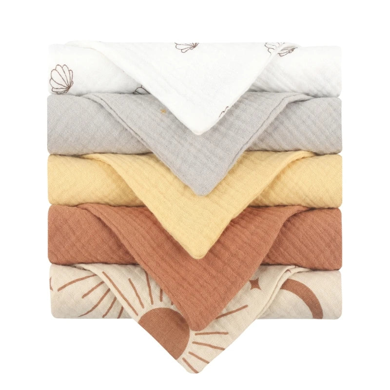 5 Pcs Baby Cotton Square Towel – Muslin Cloth, Infant Hand/Face Washcloth, Feeding Bib, Burp Cloth & Saliva Towel - Kidzy Market