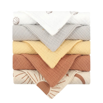 5 Pcs Baby Cotton Square Towel – Muslin Cloth, Infant Hand/Face Washcloth, Feeding Bib, Burp Cloth & Saliva Towel - Kidzy Market