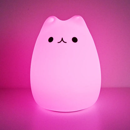 Colorful LED Night Light Cute Cat Silicone Soft Breathing Cartoon Nursery Lamp for Kids Gift
